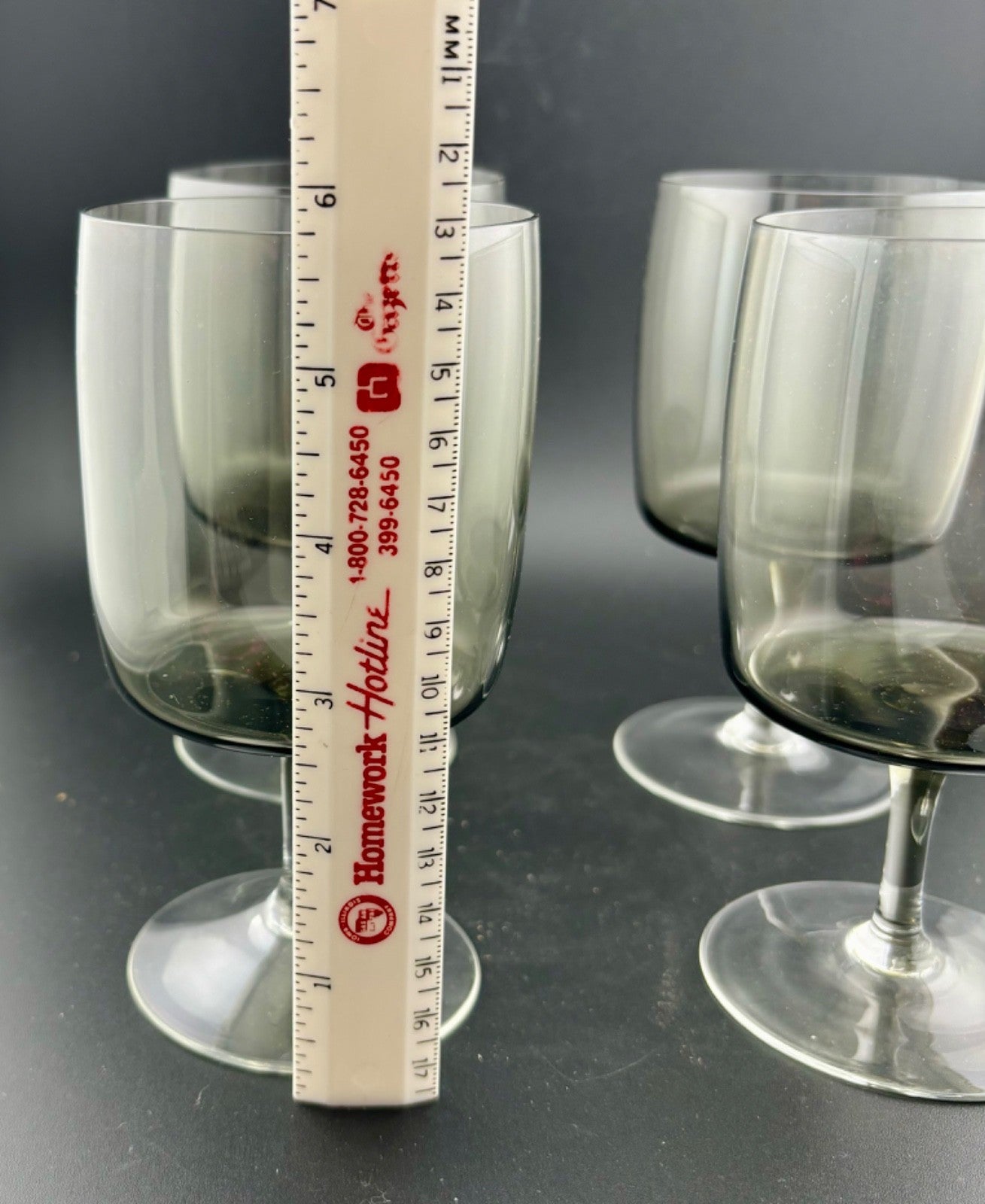 Mid-Century West German Smokey Crystal Wine/Water Glasses Set of 4