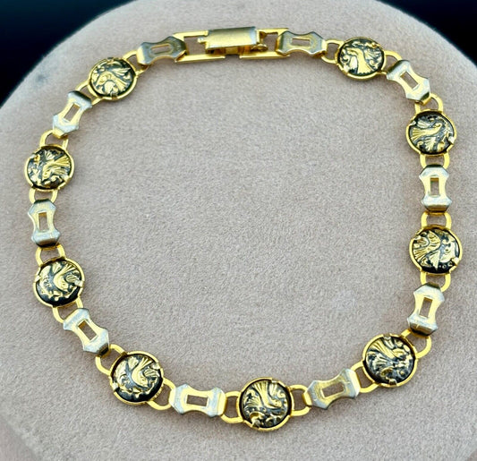 Vintage 1960's Gold Tone Dainty BIRD Damascene Bracelet