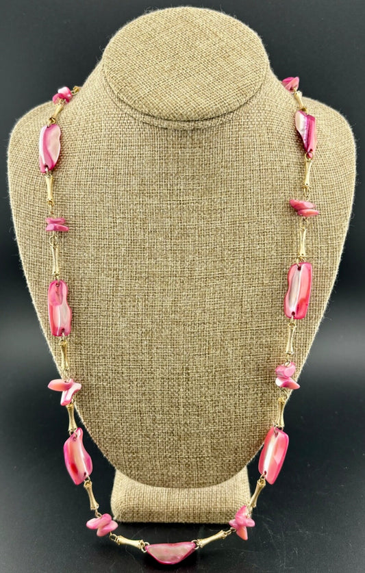 Vintage Gold-Tone and Pink Shell Beaded Necklace NK