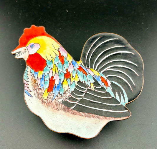 VTG Box Lidded Chinese Cloisonné Rooster Shape Marked on Bottom