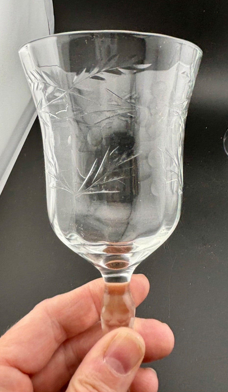 Vintage Etched Glass Wine/Water Goblets Set of 4