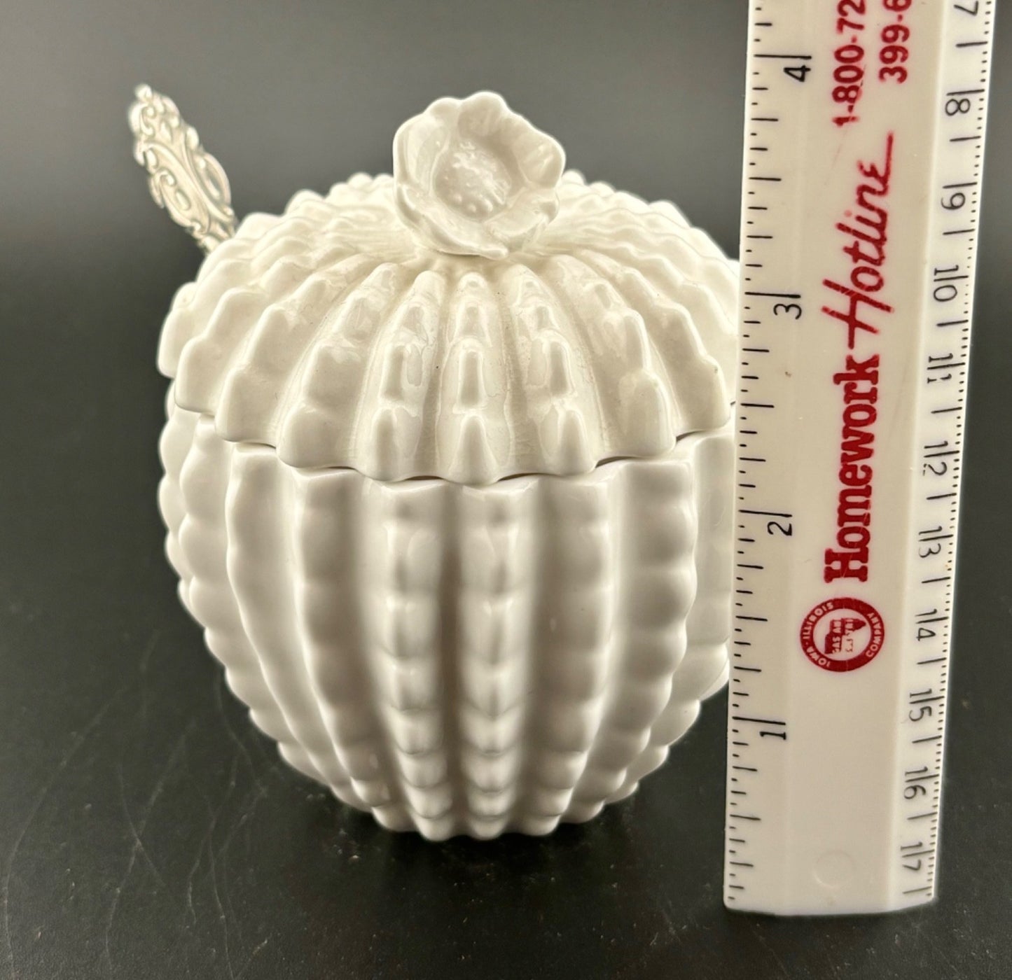 Spode Porcelain Cactus Shaped Lidded Dish Sugar England 4" w/Spoon