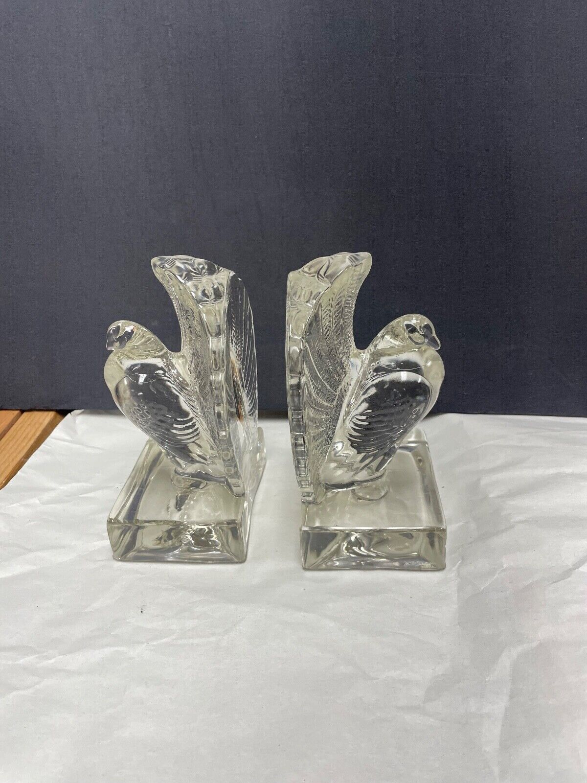 Vintage Pair of Glass Pigeon Bookends