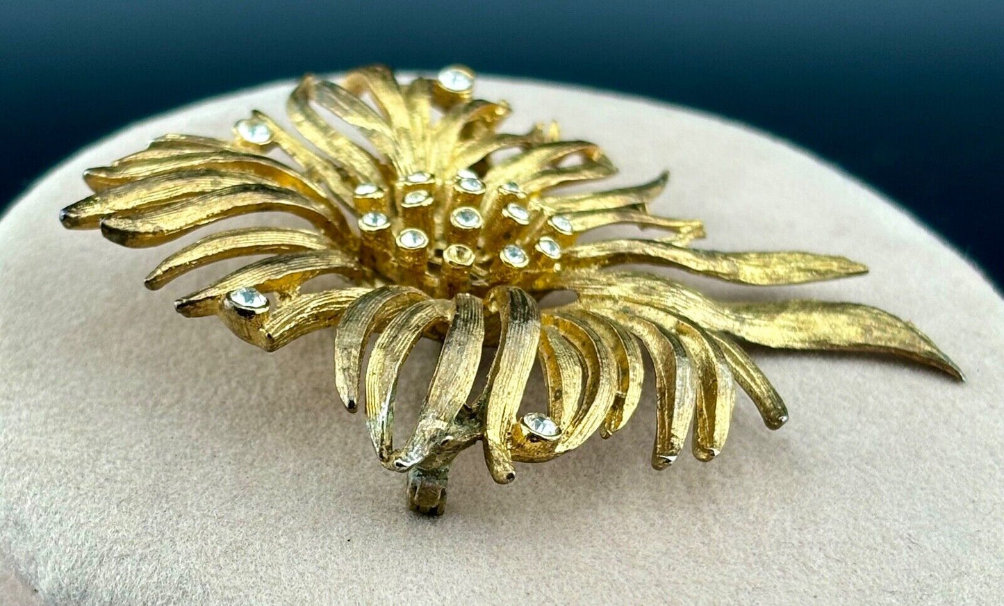 Vintage Gold Tone and Clear Rhinestone Brooch NK