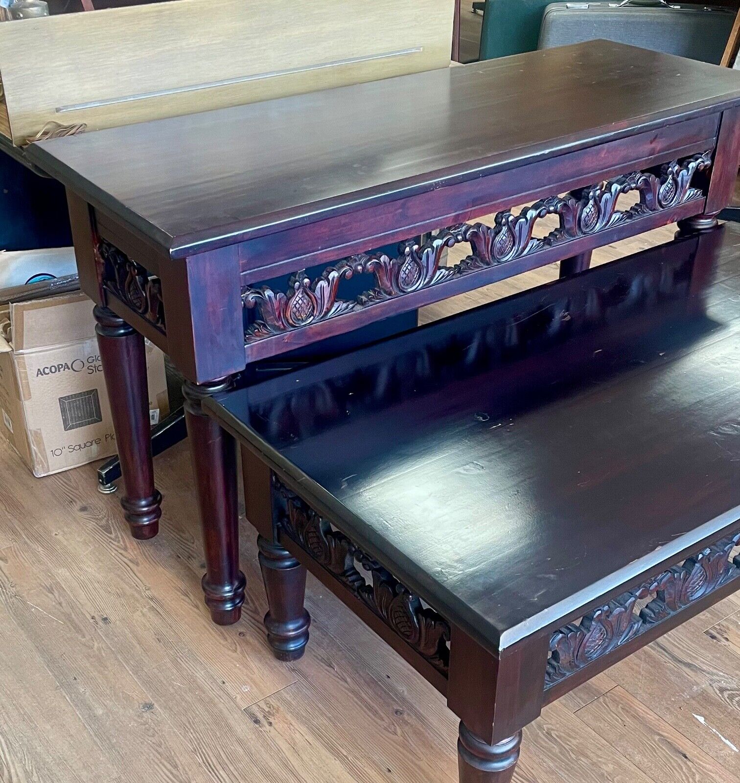 Nice Solid Wood Carved Sofa and Matching Coffee Table Pier 1