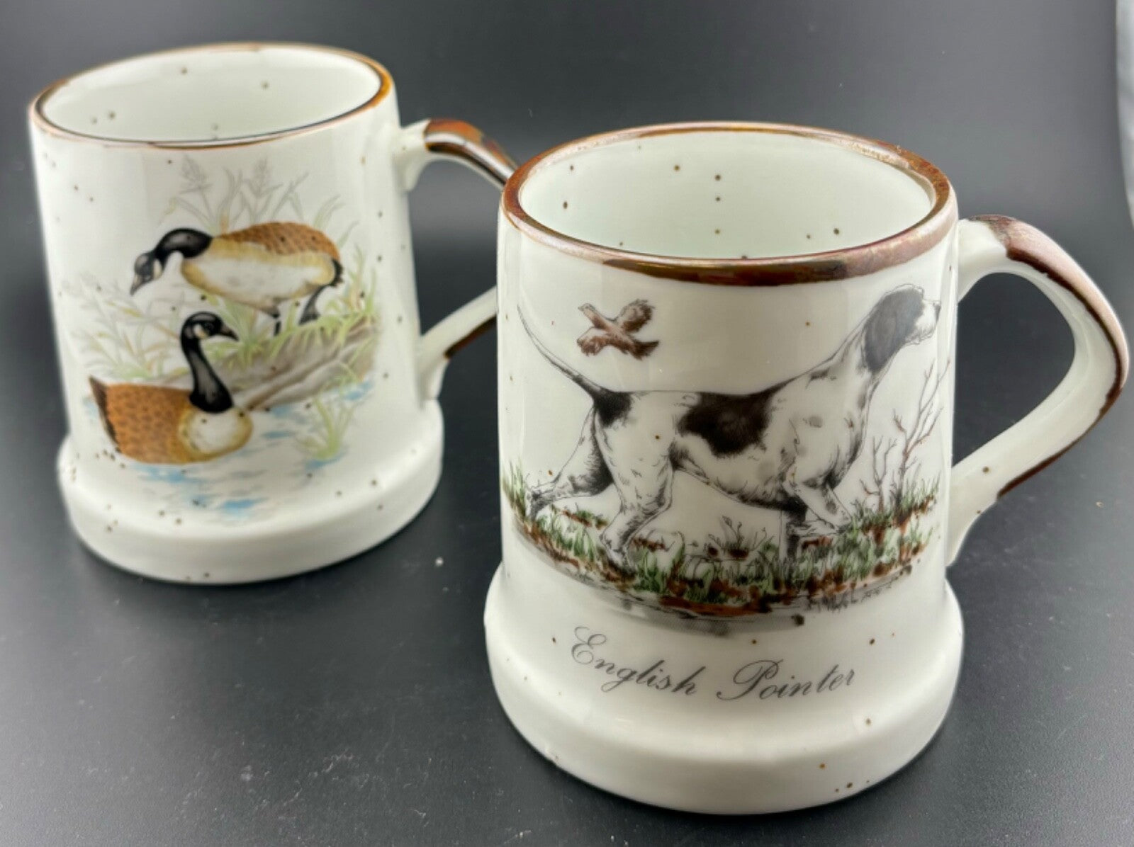 Vintage English Pointer and Canadian Geese Mugs