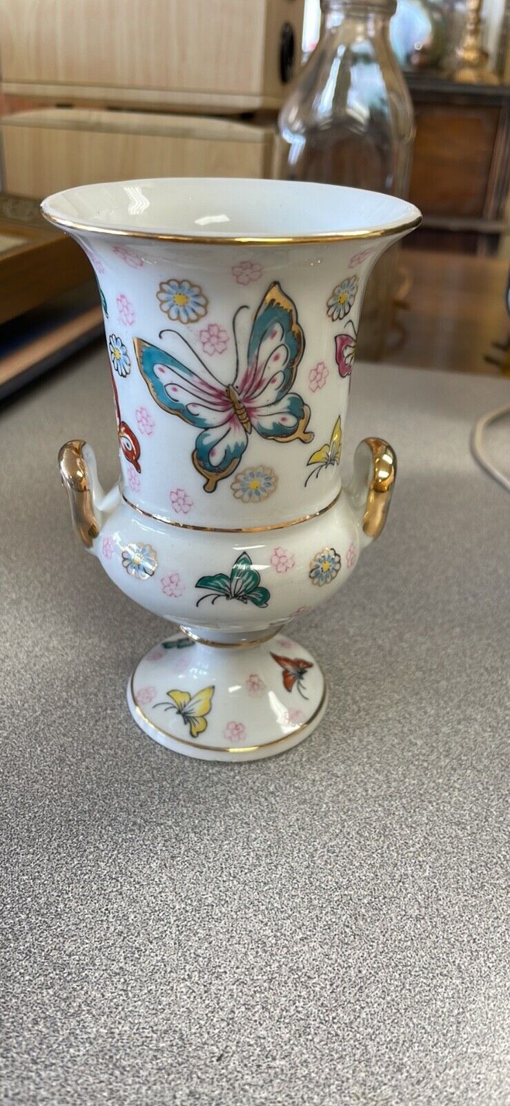 Small Vintage Porcelain Butterfly Urn