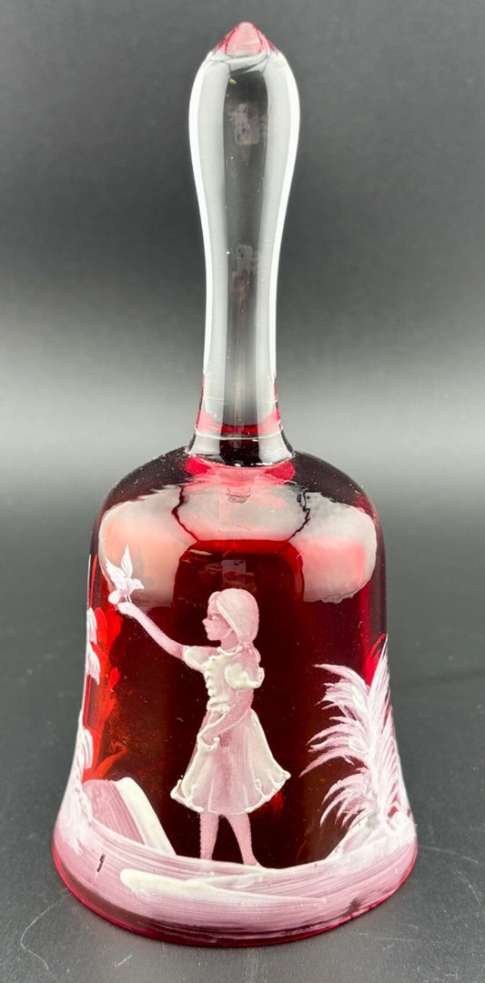 Mary Gregory Style Red Bell With Clear Handle