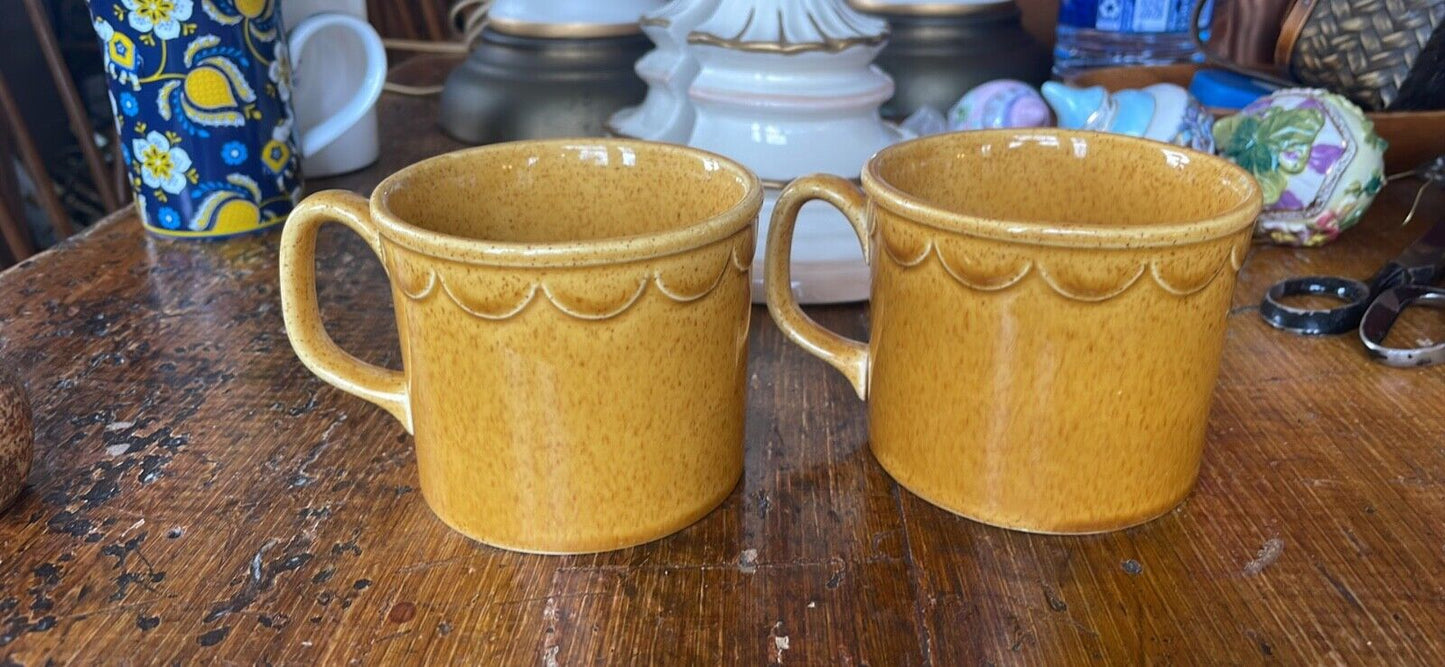 Vintage Mid-Century Ceramic Mugs Harvest Gold Glaze Pair