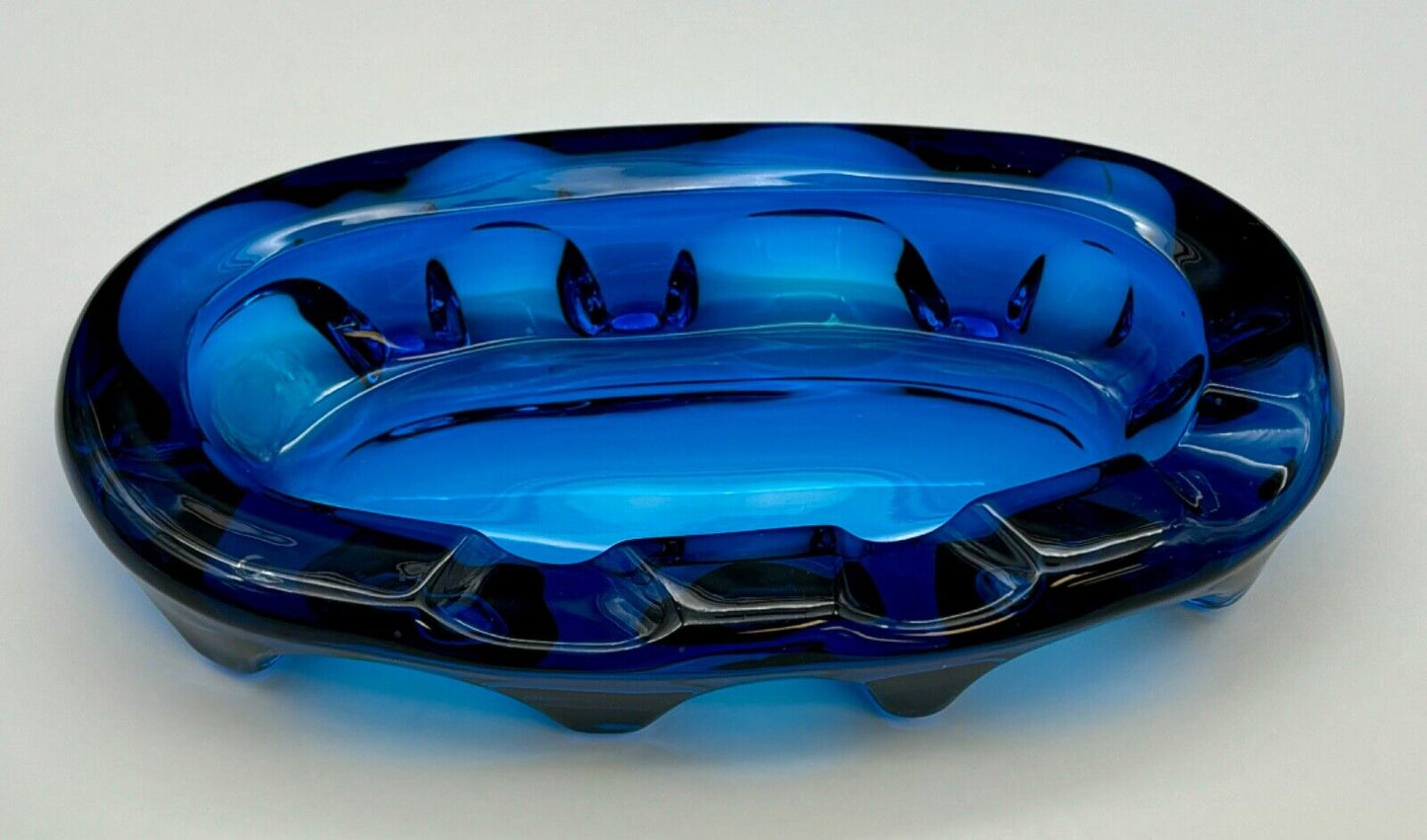 Vintage Viking Art Glass Mid-Century Modern "Epic Bluenique" Oval Blue