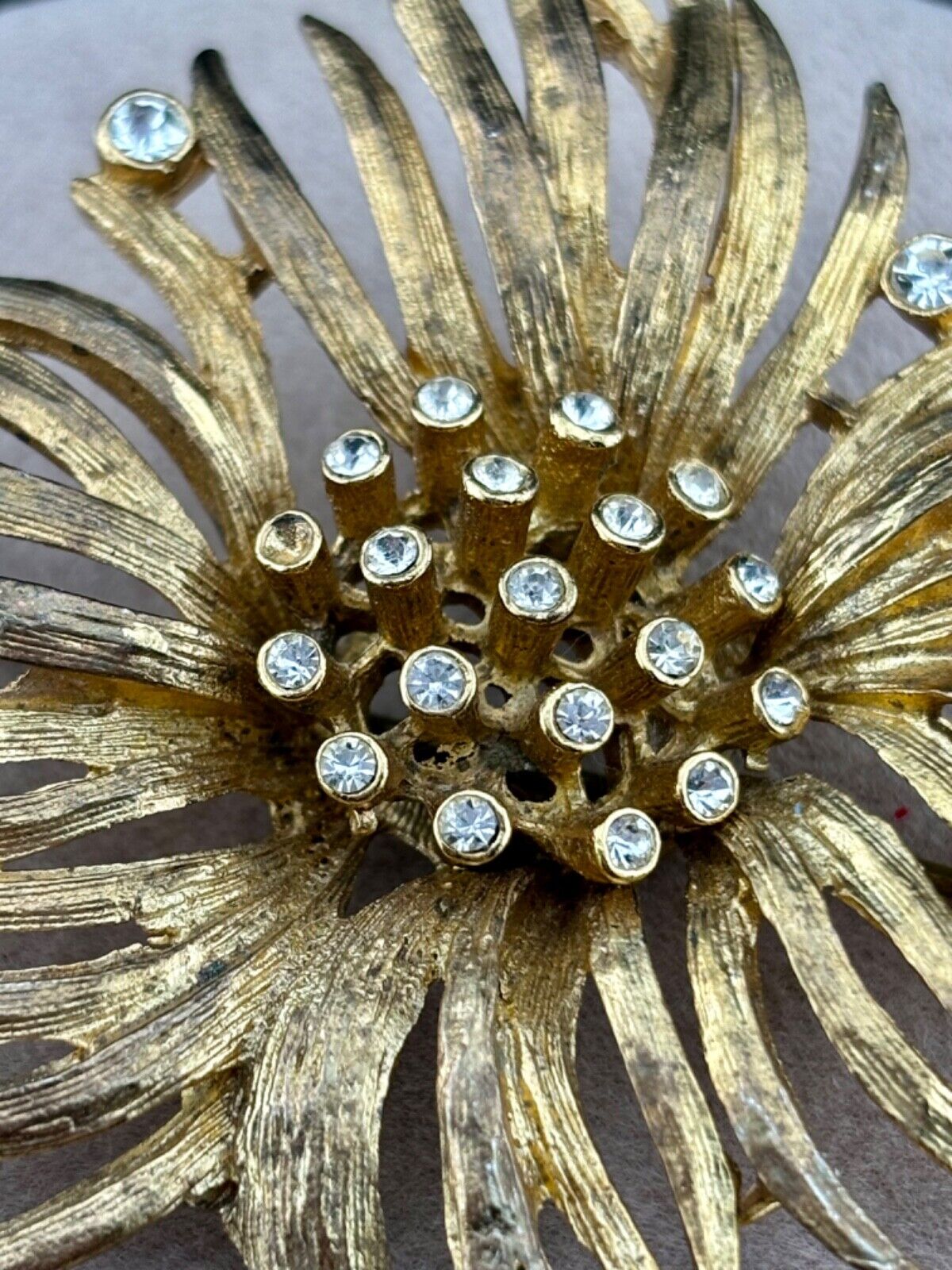 Vintage Gold Tone and Clear Rhinestone Brooch NK