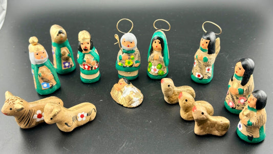 Mexican Pottery Miniature 14 pc. Nativity Set 2" Hand Painted Clay MEXICO