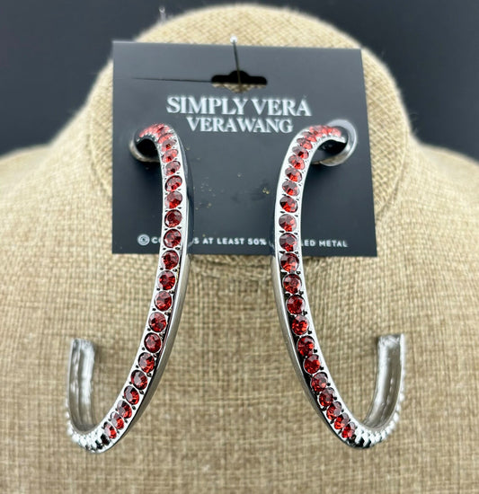NWT Simply Vera Vera Wang Silver and Pink Rhinestone Open Hoop Earrings