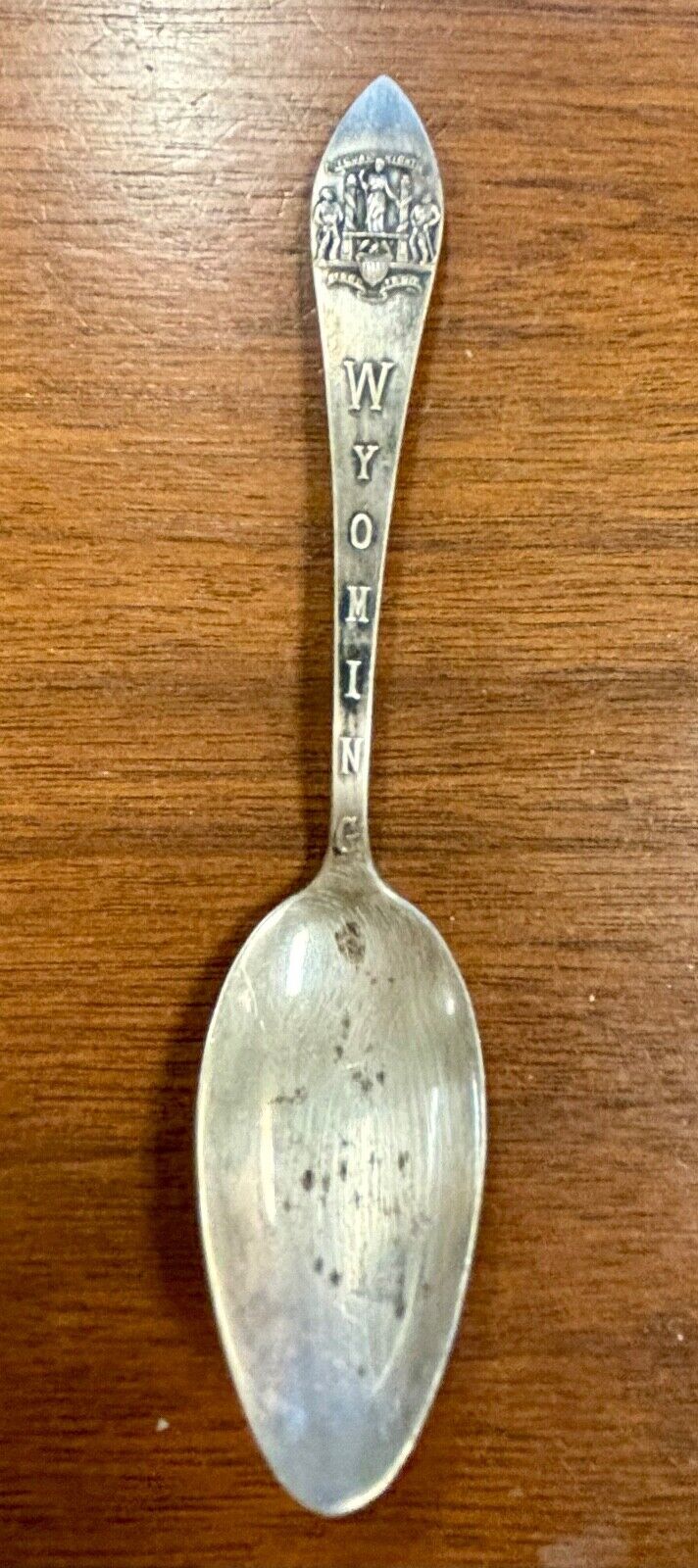 Antique Sterling Silver State Souvenir Spoon: Wyoming "Equal Rights" State Seal