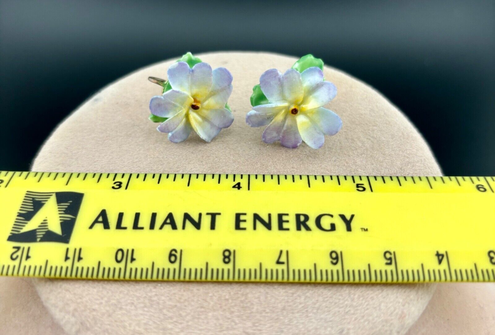 Vintage 1950's Painted Porcelain Floral Screw Back Earrings Made In England