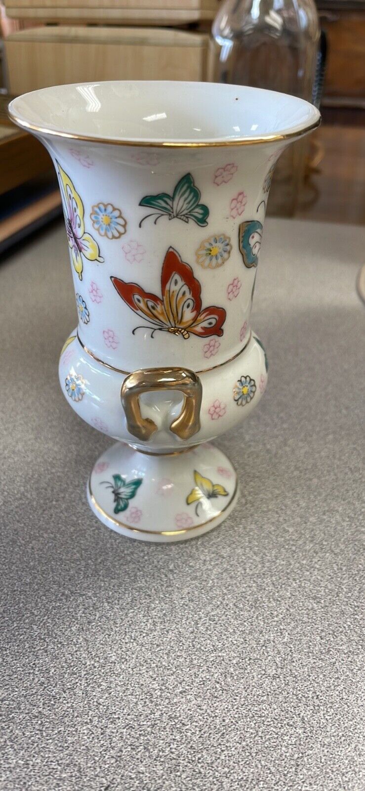 Small Vintage Porcelain Butterfly Urn