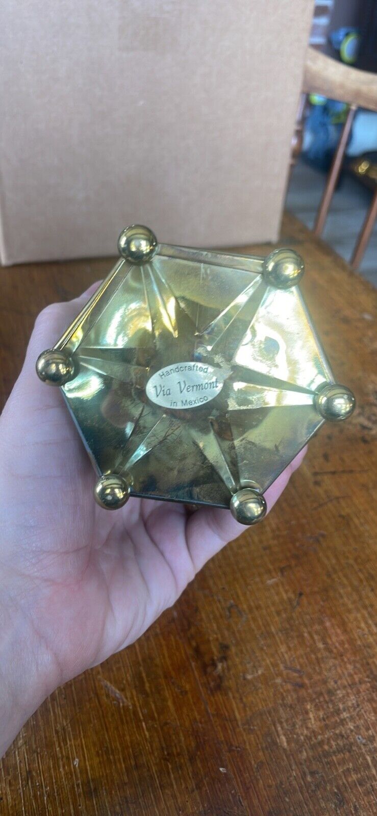 Vintage Brass and Stained Glass Candle Holder