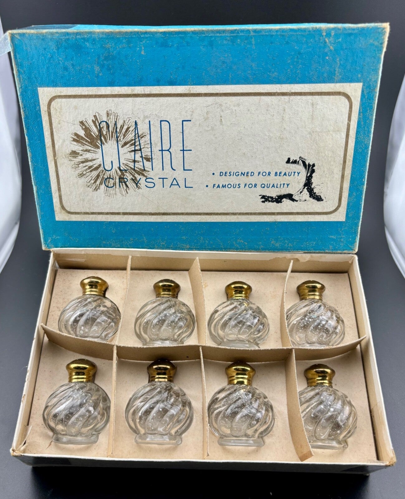 Vintage Claire Crystal Set Of 8 Shakers w/Box