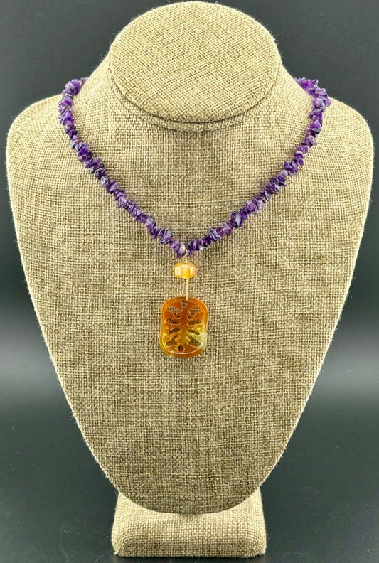Raw Amethyest and Citrine Pendant Necklace NK