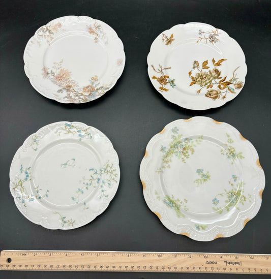 Haviland Limoges Antique Plates Mis-Matched Floral Gold(4)