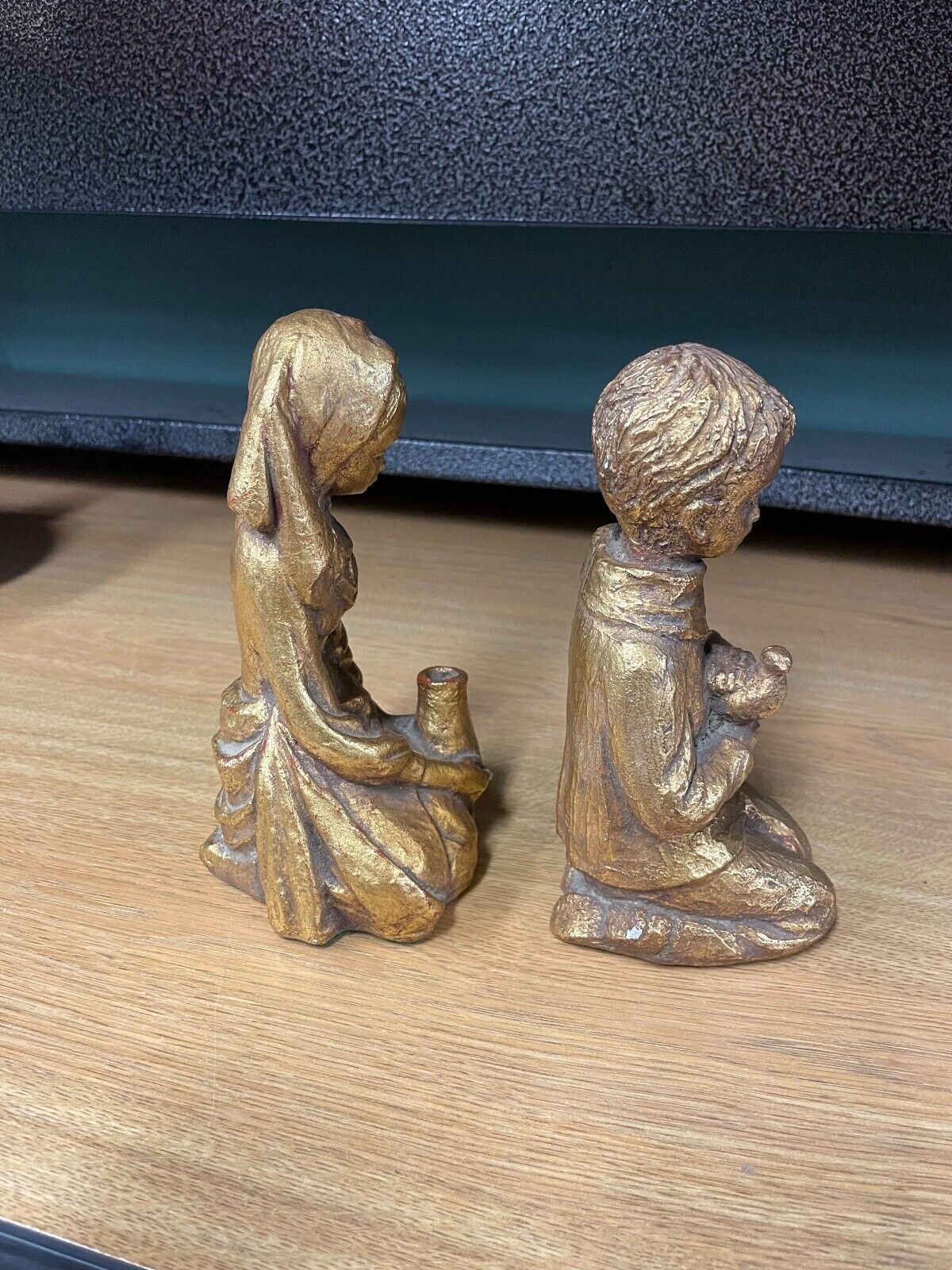 Vintage Italian Gilded Plaster Boy Girl Figurines Pair