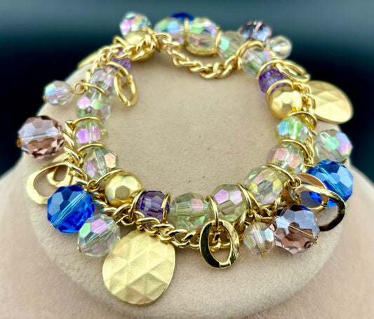 Glass and Gold-Tone Beaded Bracelet