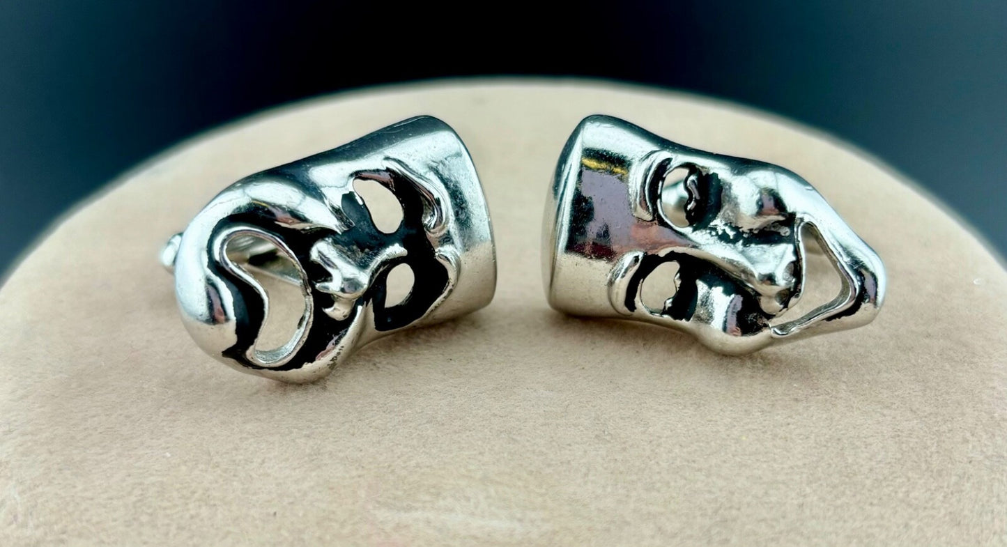 Swank Cuff Links Shakespeare Tragedy Theater Mask Silver Tone