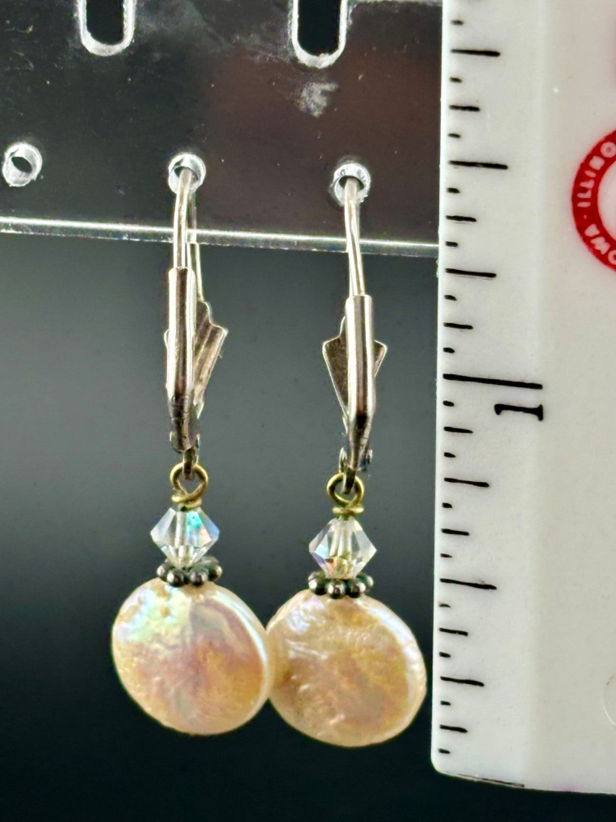 Sterling Silver Coin Pearl and Crystal Drop Earrings