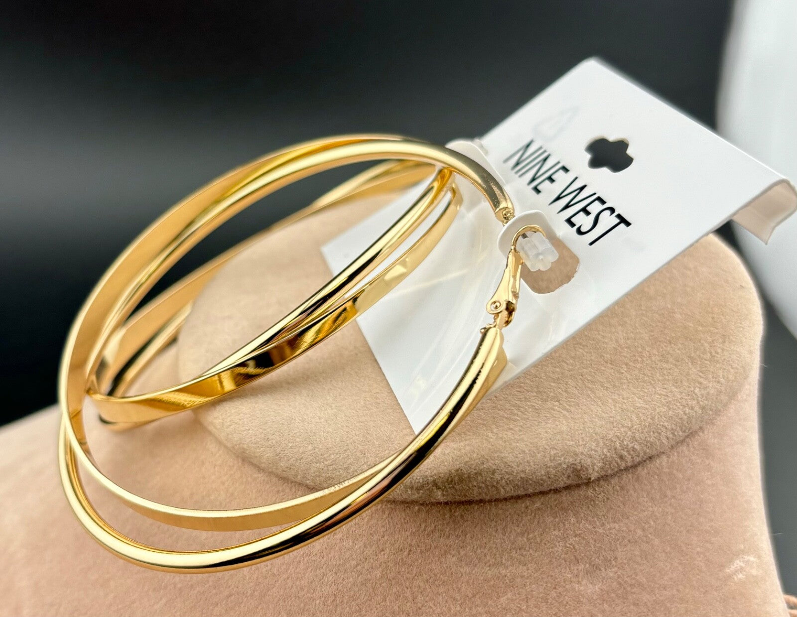 NWT Nine West Gold-Tone Double Hoop Earrings 3"