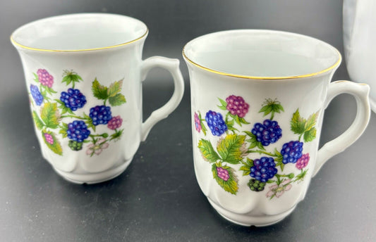 Vintage EPIAG Czechoslovakia Porcelain Coffee Tea Cups Mugs BLACKBERRIES(2)