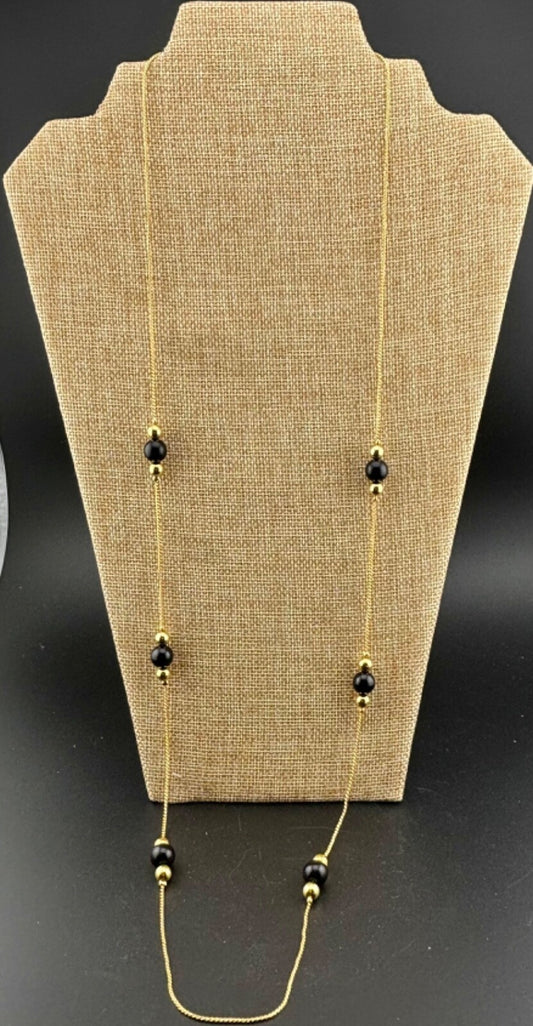 Napier Gold and Black Beaded Necklace Vintage NK