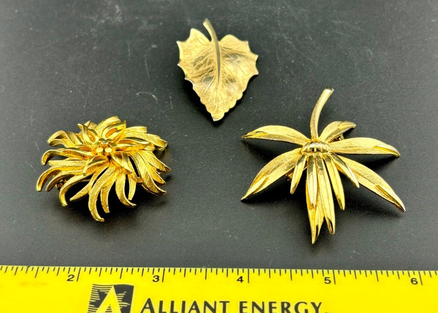 Three Vintage Gold Tone Floral Brooches NK