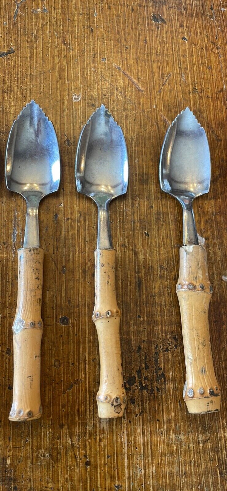 Vintage Bamboo Handled Grapefruit Spoons Set of 8