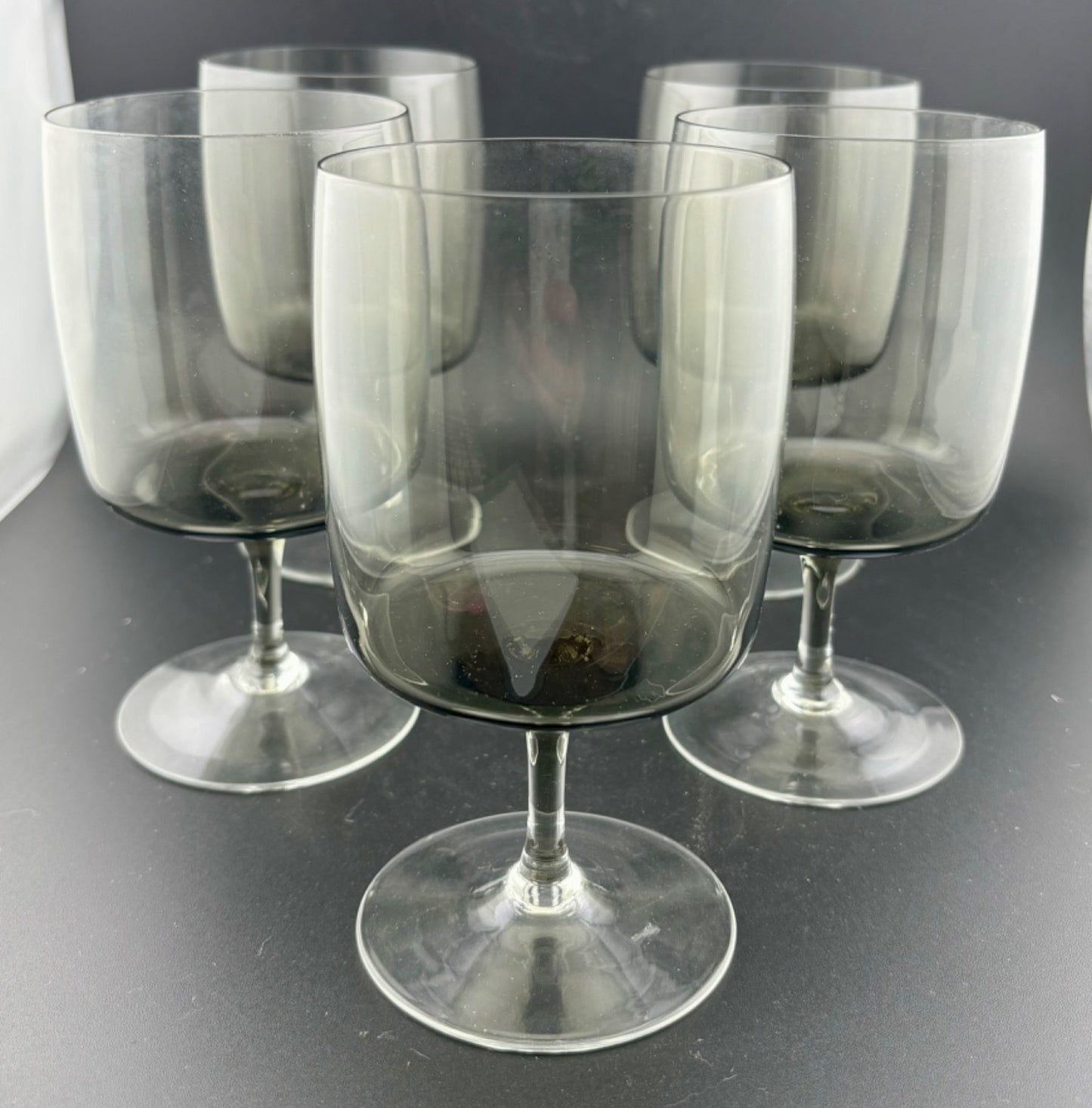 Mid-Century West German Smokey Crystal Wine/Water Glasses Set of 5