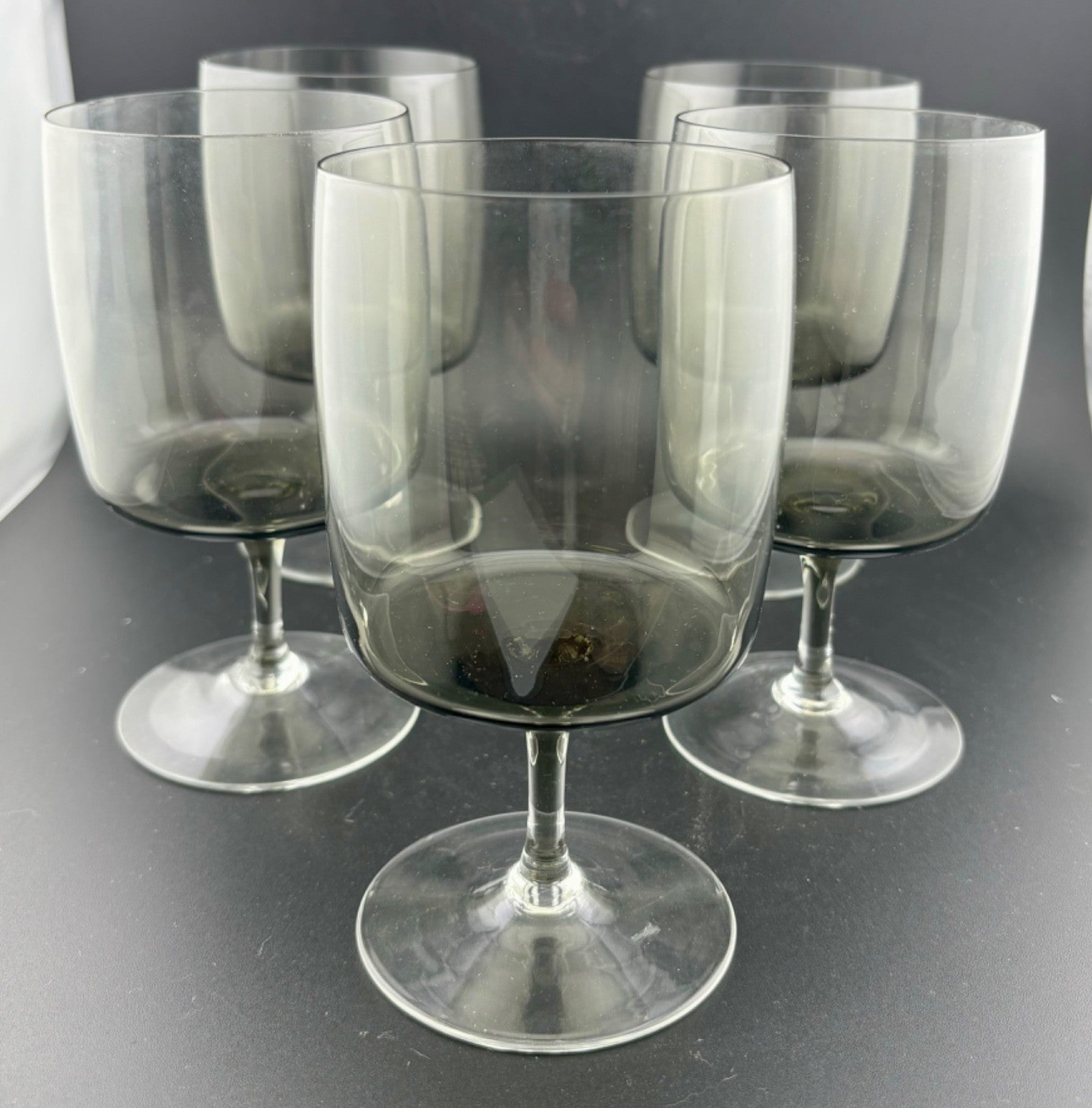 Mid-Century West German Smokey Crystal Wine/Water Glasses Set of 5