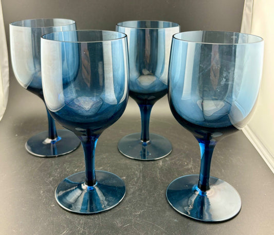 Vintage Blue Glass Wine/Water Goblets(4)