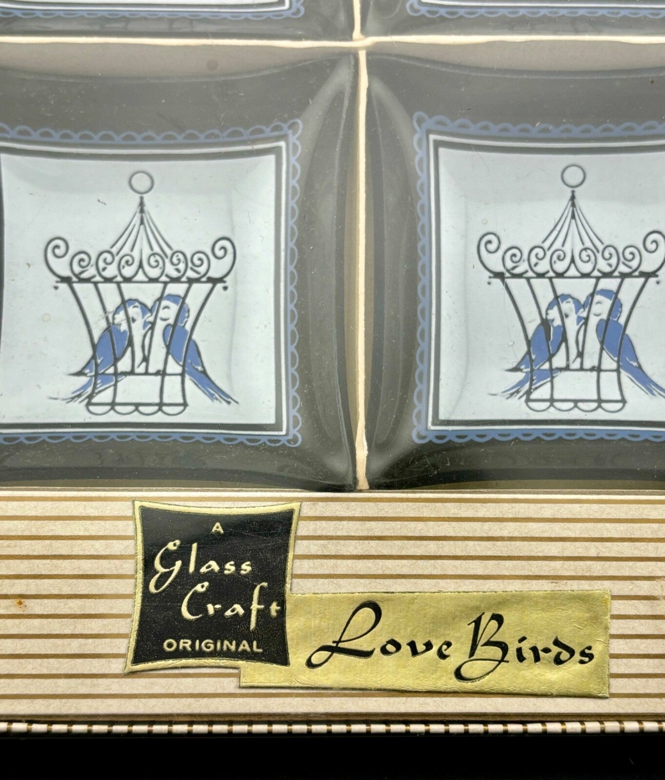Vintage Glass Craft Lovebird Dishes NIB