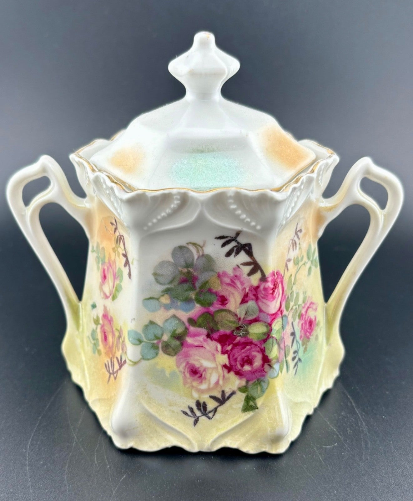 Antique Porcelain Sugar Bowl with Lid, Made In Germany