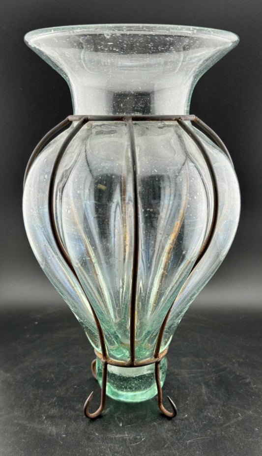 Mexican Caged Glass Vase 10.5"