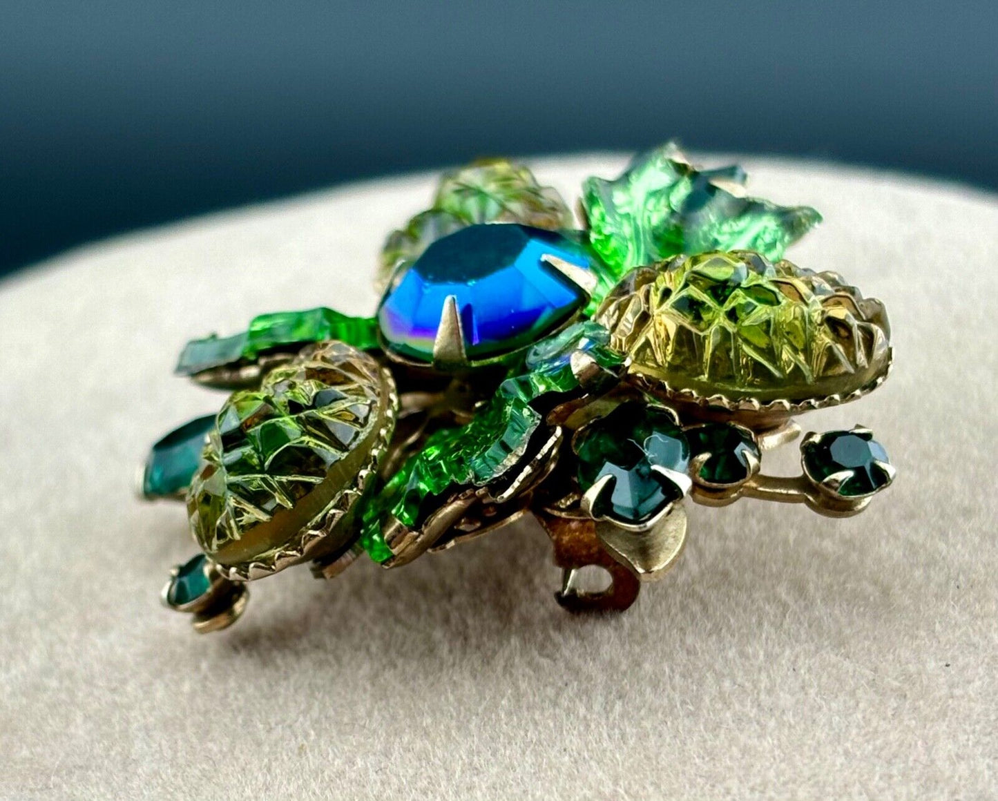 Vintage Blue/Green Fruit Salad Rhinestone Brooch NK