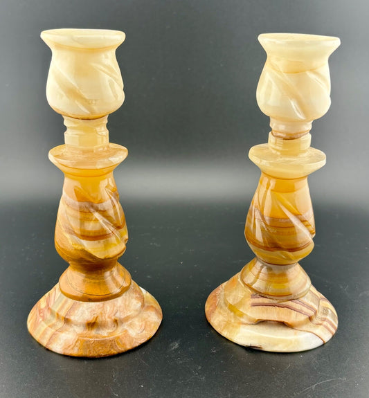 Vintage 6” Mexican Onyx Marble Candle Stick Holders