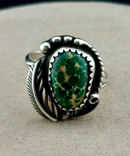 Vintage Turquoise and Unmarked Sterling Silver Ring Sz. 7