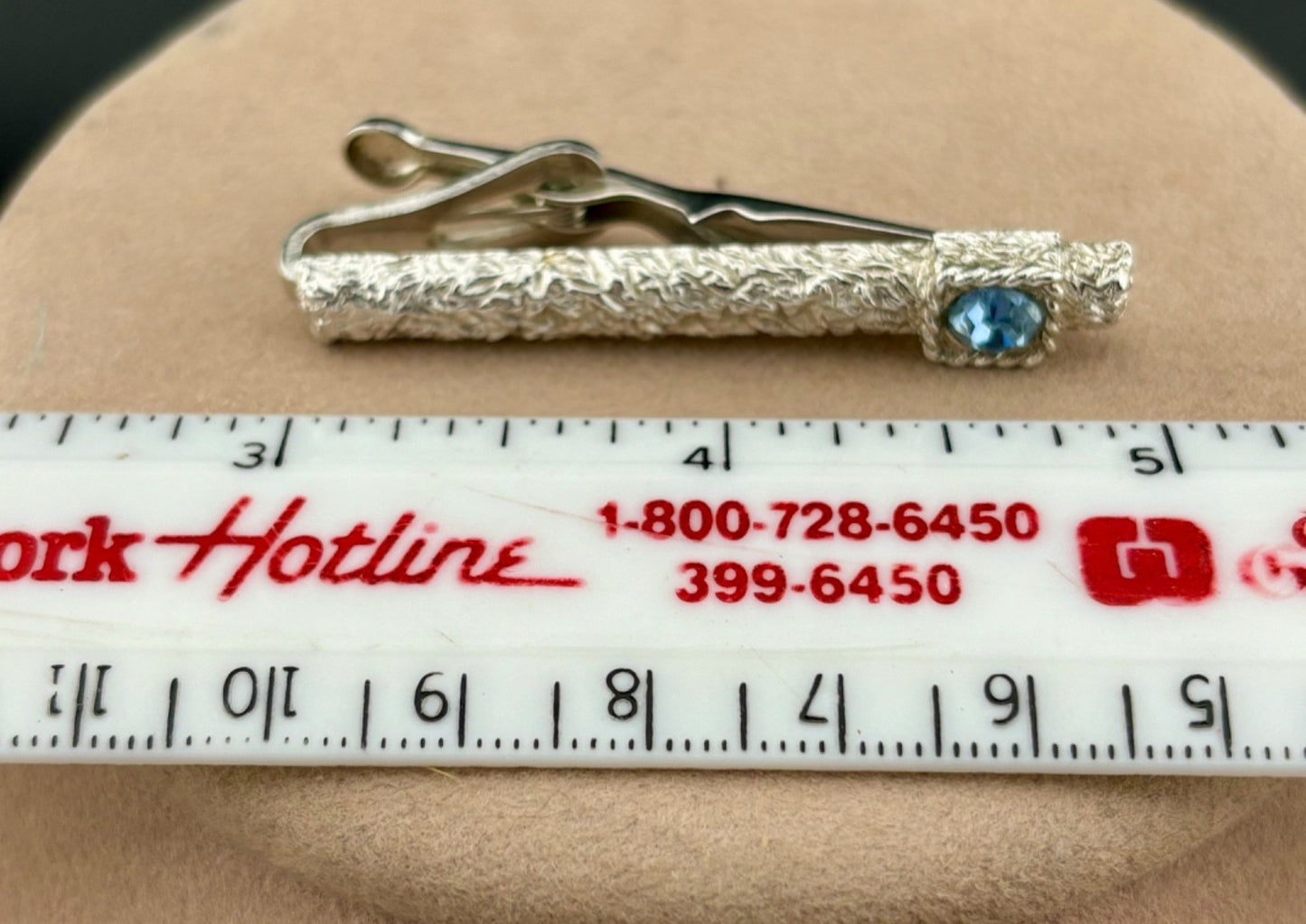 Vintage Swank Silver-Tone Brutalist Tie Clip Aqua Rhinestone
