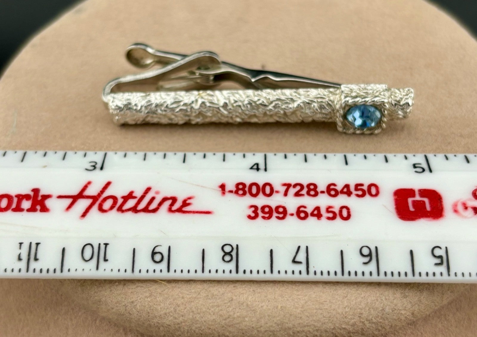 Vintage Swank Silver-Tone Brutalist Tie Clip Aqua Rhinestone