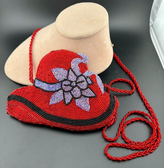 Red Hat Society Beaded Coin Purse W/ Beaded Strap