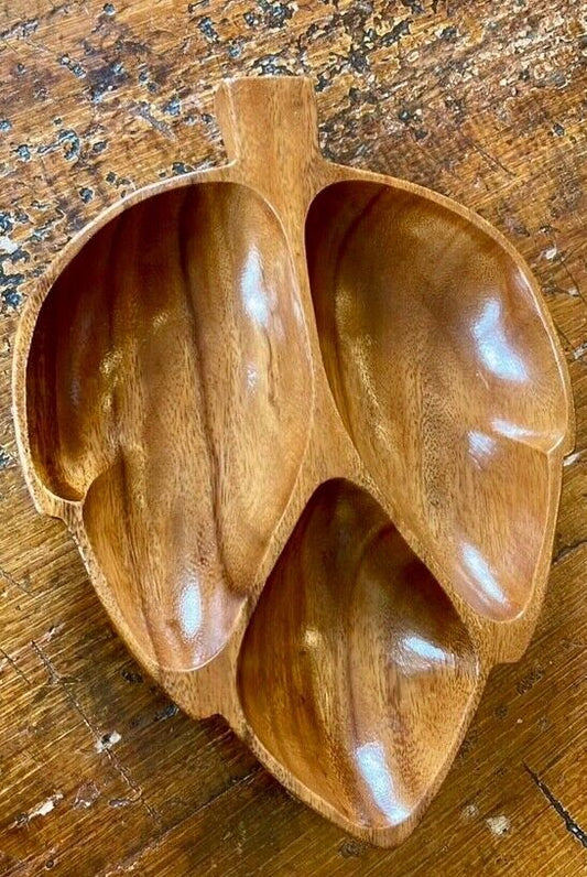 Vintage Leaf-Shaped Monkey Pod Bowl Hawaii