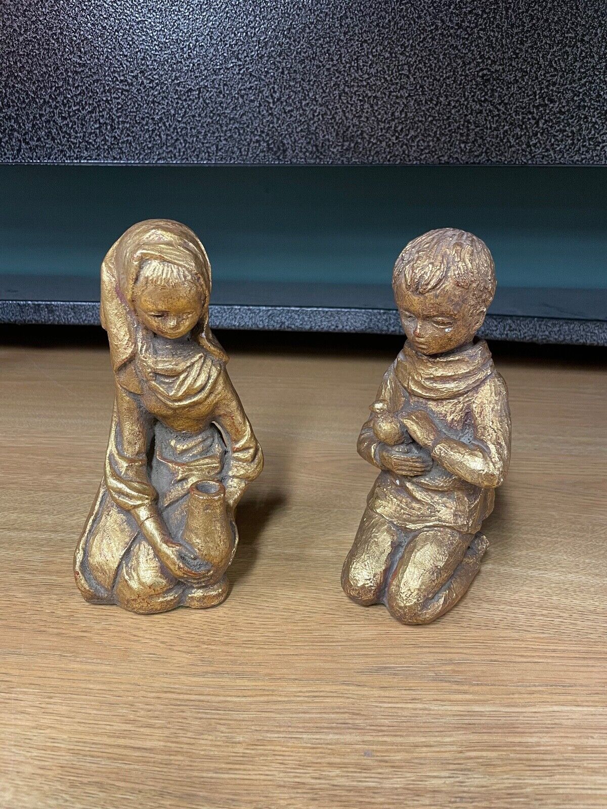 Vintage Italian Gilded Plaster Boy Girl Figurines Pair