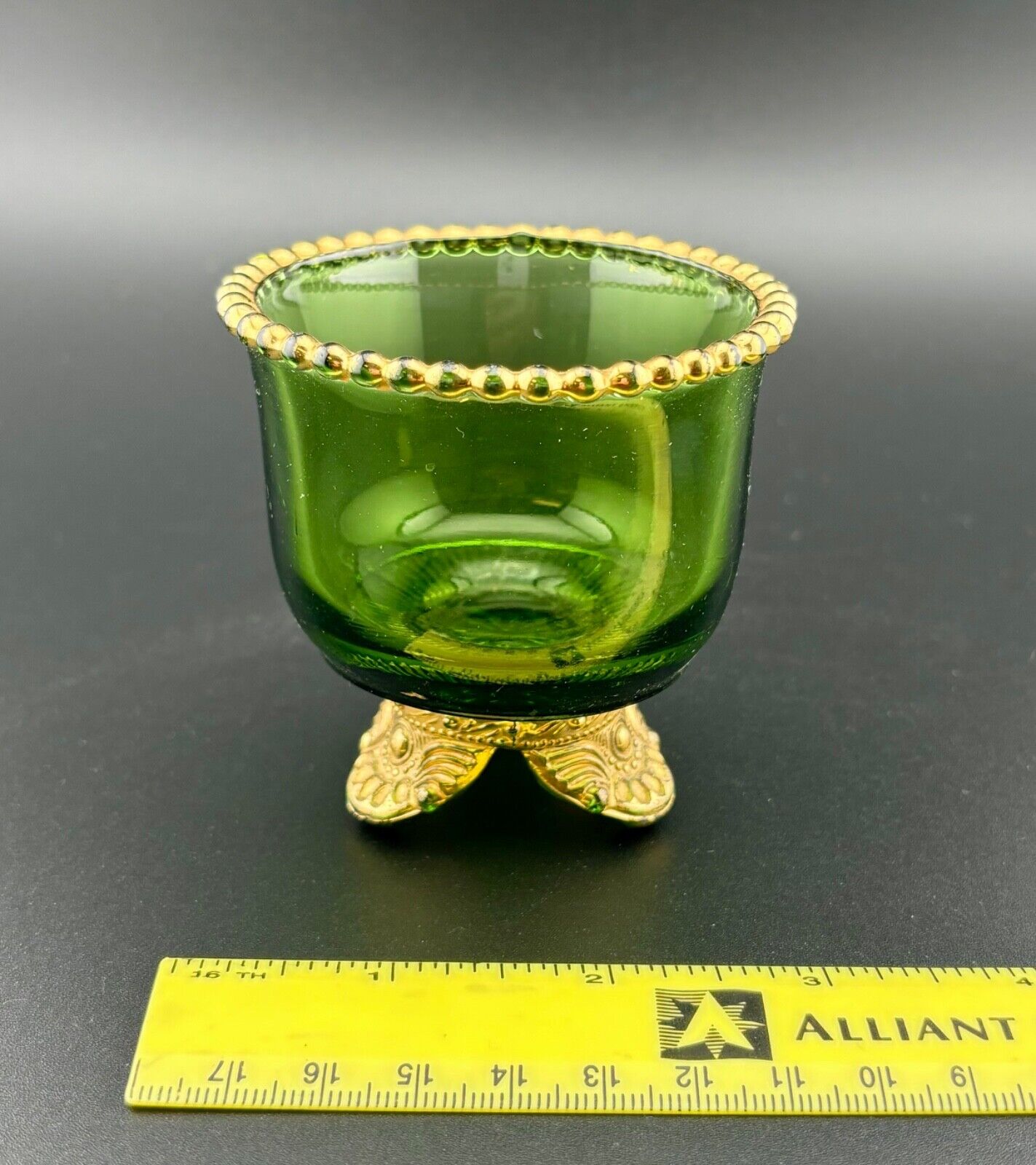 US Glass COLORADO GREEN and GOLD  Glass Toothpick Holder Antique EAPG