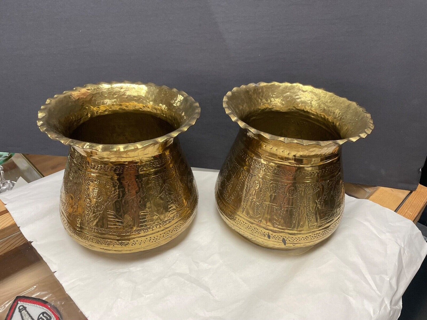 Incised Matching Brass Pots