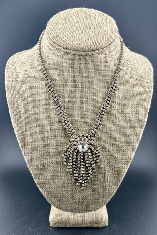 Vintage Clear Rhinestone Statement Necklace 17.5"